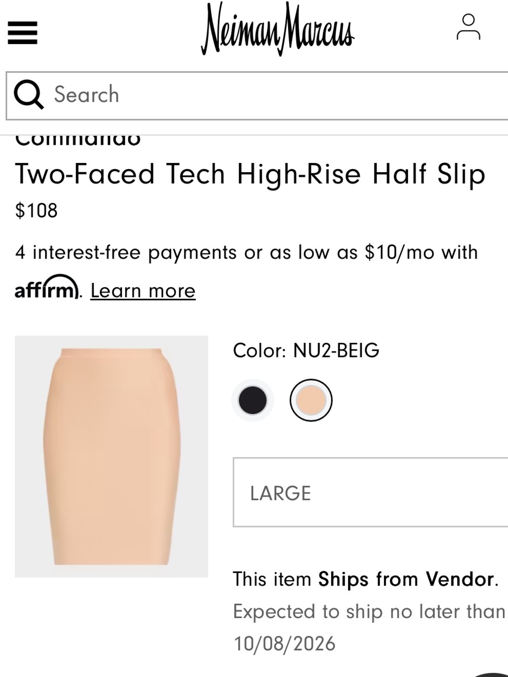 NWT Commando 2Ftech High Rise Half Slip CC705 NU2 Beige